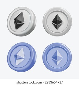 3d Ethereum Cryptocurrency Coin (ETH) on white background. Vector illustration