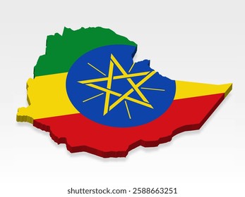 3D  Ethiopia map with flag. Three dimensional map of Ethiopia with shadow. Flag  Federal Democratic Republic of Ethiopia on white background for your design, app, UI.  Stock vector. EPS10. 