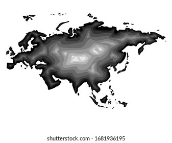 3D Eurasia paper in black and white. The continent consists of particles cut out of paper. Transition plans. Vector esp 10