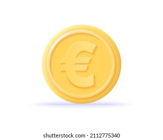 3D euro coin icon. Concept currency exchange, business financial investment and stock market investment. Money render. 3d realistic cash vector illustration