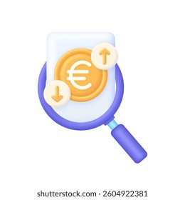 3D Euro value with arrow down and up. Economic crisis or economic growth. Currency exchange icon. Trendy and modern vector in 3d style.