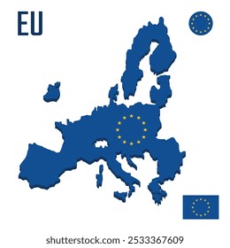 3D European Union map with flag, Three dimensional map of EU with shadow