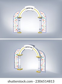 3D Event entrance arch with two angled mock up of editable vector design