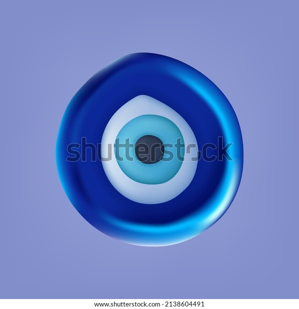 3d evil eye. Greek or Turkish mystical\
modern amulet. Cool talisman spiritual, religious symbol, vision\
and knowledge, discovery soul. Glass symbol of energy. Blue evil\
eye. Vector illustration