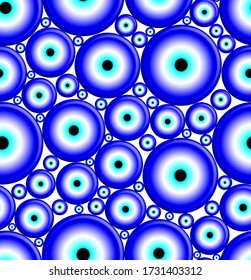 3D böse Augen nahtloses Muster. Türkische Augen Perlen Hintergrund. Gradient geometrisches Design. Blaues Vektormosaikmuster Nahtloses Muster. 