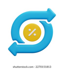 3d vector de icono del tipo de cambio. Aislado sobre fondo blanco. 3d concepto de inversión, negocios y finanzas. Dibujo de estilo mínimo. 3 d por ciento con la ilustración de representación vectorial de icono de flechas.