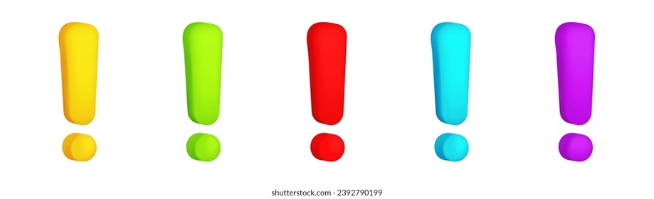 3D exclamation mark cartoon child icon. Colored exclamation mark