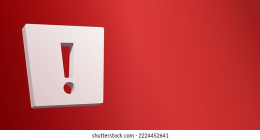 3d Exclamation mark on horizontal red background with empty space for message. Fully editable.