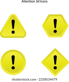 3d Exclamation mark of warning attention icons. Collection vector danger icons isolated on white background. Caution, danger and warning signs.