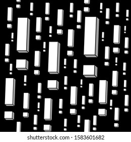 3d exclamation points seamless pattern with white symbols on black background. Vector illustration