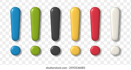 3d exclamation sign collection. Realistic colorful icon set Alert, Warning and Danger