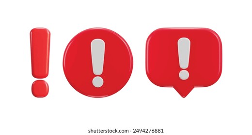 3d exclamation sign and message warning or danger risk message alert problem icon illustration set