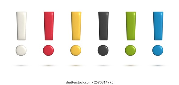 3d exclamation sign set. Collection of realistic colorful design elements or icons for Alert, Warning and Danger