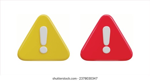 3.d conjunto de iconos de alerta de aviso de signo de exclamación o mensaje de riesgo de peligro