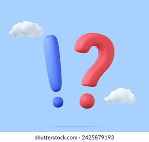 3d Exclamations and Question Marks. FAQ concept. Ask Questions and receive Answers. Online Support center. Frequently Asked Questions. 3d rendering. Vector illustration