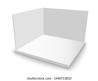 3D exhibition booth. Square corner. Vector white empty geometric square. Blank box template