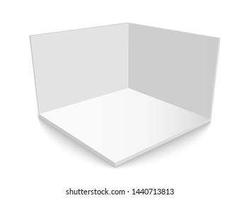 3D Exhibition Booth. Square Corner. Vector White Empty Geometric Square. Blank Box Template