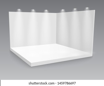 3D Exhibition Booth. Square Corner. Vector White Empty Geometric Square. Blank Box Template