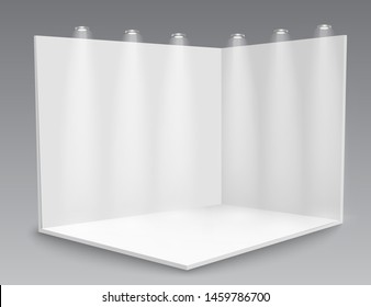 3D exhibition booth. Square corner. Vector white empty geometric square. Blank box template