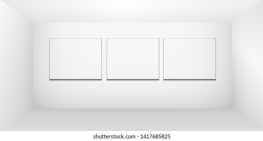 
3D exhibition booth. White board banner. Square corner. Vector white empty geometric square. Blank template