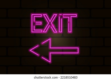 3d exit arrow neon for concept design. Emergency symbol. Vector illustration. stock image. 
