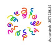 3D Explosion of Color Line Confetti on Isolated White Background. Vector Swirl Gradient Ribbons. Fun Firework Illustration. Abstract Graphic Elements for Birthday, Festive and  Carnival Celebration