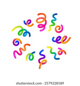 3D Explosion of Color Line Confetti on Isolated White Background. Vector Swirl Gradient Ribbons. Fun Firework Illustration. Abstract Graphic Elements for Birthday, Festive and  Carnival Celebration