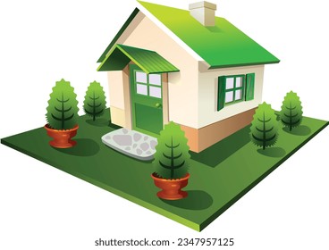 3d exterior house with landscape isometric small house, Real estate concept.