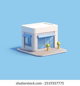 3D, Exterior de uma loja, cafés. Imagem realista, ícone, visão frontal, para conceitos de publicidade, e promoção de grandes e pequenas empresas, setor de serviços. Vetor