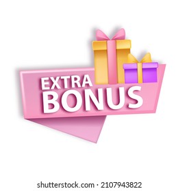 Icono de cupón de regalo de cupón vectorial extra 3D, certificado de descuento de venta de compras, banner de oferta especial. Etiqueta premium premium de promoción, programa de fidelidad presenta insignia en blanco. caja de regalo de volante de bonos 3D