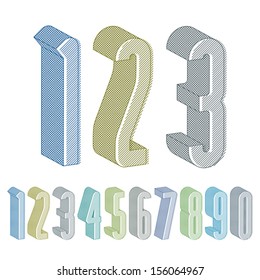 3d extra tall numbers set with lines textures, colorful numerals for advertising and web design.