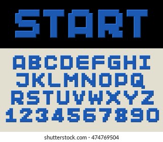 3d extruded blue font with bevel edges 3d effect design Square letters and numbers Space futuristic style Vector abc