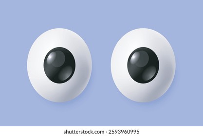 3D eyes. Cartoon icon or comic emoji with big eyeballs with pupils looking forward and expressing emotion of surprise. Funny eyesight pair. Realistic vector illustration in plasticine style