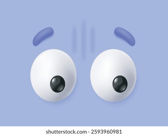 3D eyes. Funny cartoon icon or emoticon with eyeballs with pupils and eyebrows expressing emotion of surprise. Funny eyesight pair. Realistic vector illustration in plasticine style