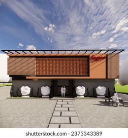 3D facade design with the concept of exposed brick for buildings that can be used as factories, offices, discotheques, even accommodation, apartments, motels and others