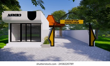 3D-Fassadengestaltung des Haupttors und minimalistischer Concept Shop