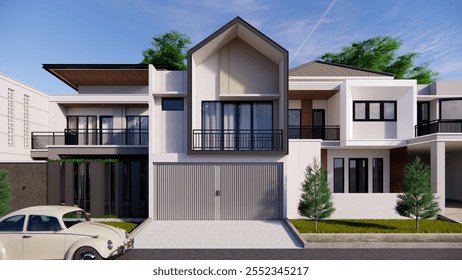 3D facade design of a two-story residential building