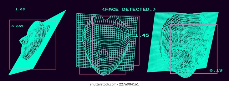 cara 3D hecha de una malla poligonal. Ilustración conceptual de los sistemas de reconocimiento facial. 