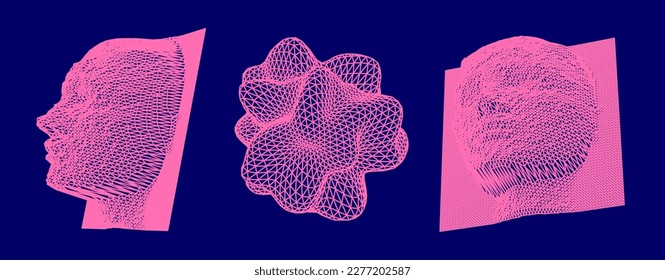 cara 3D hecha de una malla poligonal. Ilustración conceptual de los sistemas de reconocimiento facial. 