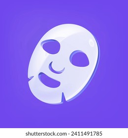 3D face mask sheet icon isolated on a blue background.