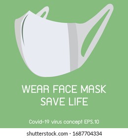 3D face mask with text "wear face mask save life" covid-19 virus outbreak concept icon poster vector illustrations