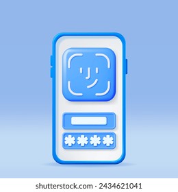 3D-Gesichtserkennungssymbol auf dem Telefon isoliert. Smartphone mit biometrischer Gesichtserkennung rendern. Entsperren über Face Scan System Concept. Cybersicherheit und Datenschutz. Vektorgrafik