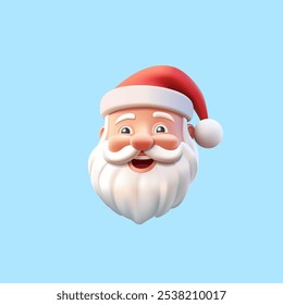 Face 3D de um Papai Noel sorridente. Personagem Papai Noel bonito com barba. Ícone realista. Para conceitos de design de Natal e Ano Novo. Ilustração vetorial.