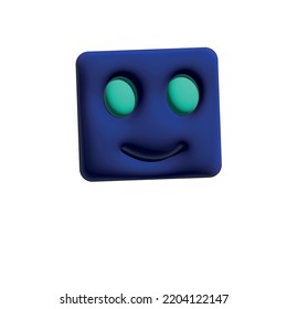 3D-Gesicht, Vektorgrafik, abstraktes, einfaches blaues Gesicht mit grünen Augen, für Webdesign, Lächeln
