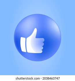 3D Facebook Like. Isolated Emoticon Reaction. Thumb Up On Blue Rounded Background. Social Media UI Emotion. Vector Illustration