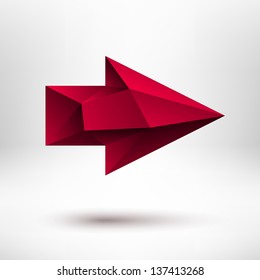 3d faceted red down arrow sign with realistic shadow and light background for internet sites, web user interfaces (UI), applications (apps) and business presentations. Vector design illustration.