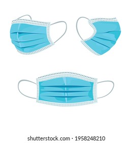 3D facial mask with white background. Different view. dust protection respirator, disease, virus prevention, flu protection, vector illustration.