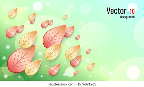 3d falling autumn many leaves with shadow on beautiful gradient background with translucent circles, glare of light. Web design banner template. Vector illustration stock.