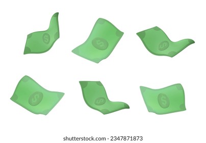 3D Falling dollar banknotes, money rain, 3D vector illustration isolated on white background. 3D American dollar falling set, animation ready. USD paper notes flying in the air vector illustration