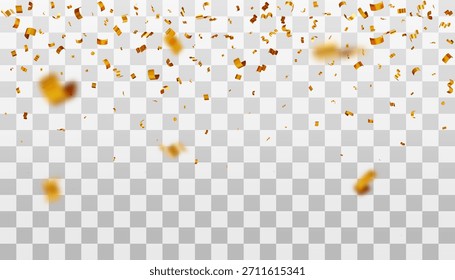 3D Caída de confeti dorado sobre un fondo transparente para el diseño de la celebración. Streamer brillante del partido para la ocasión y el acontecimiento festivos. Ilustración vectorial